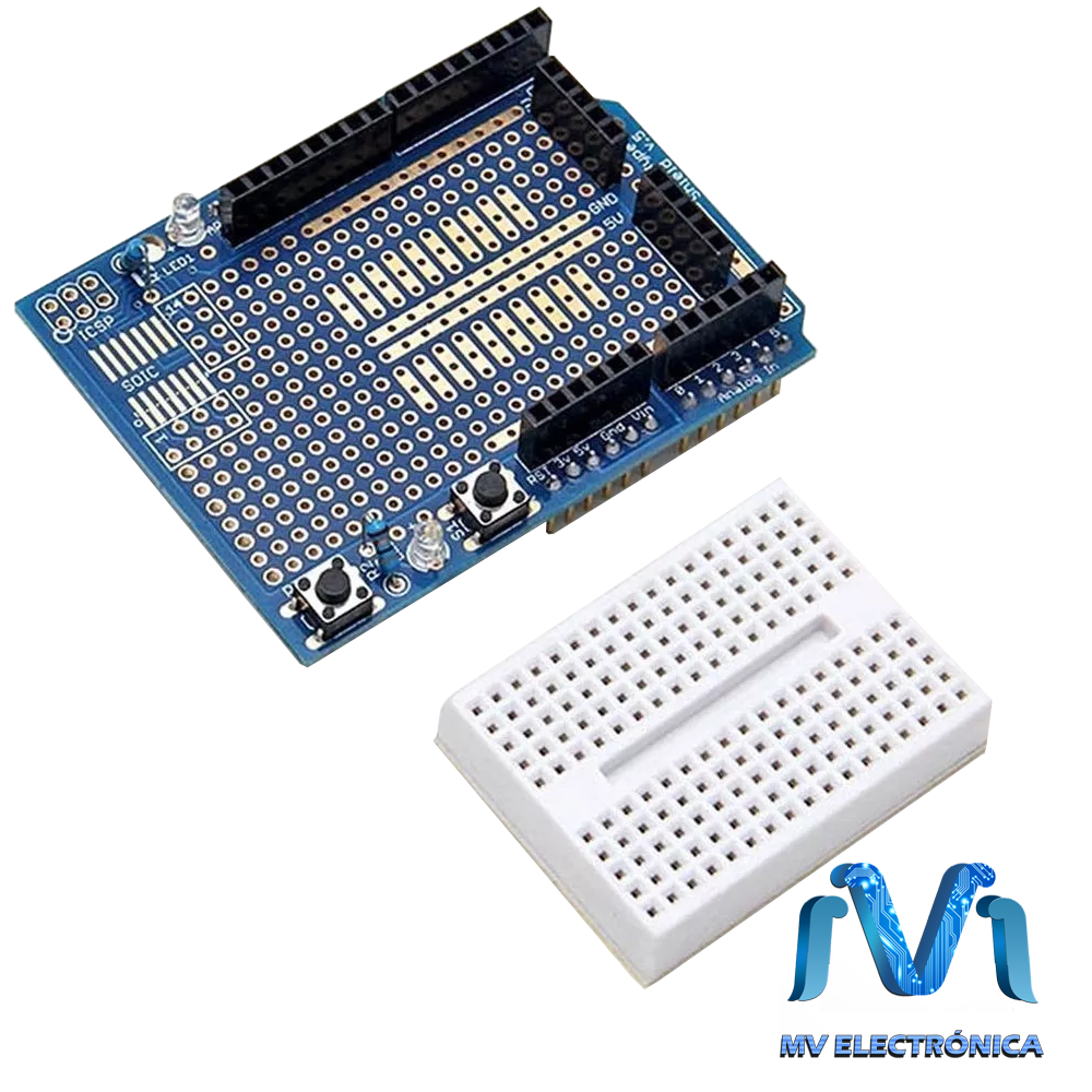 SHIELD PROTOBOARD PARA ARDUINO V.5 CON MINI PROTOBOARD 170 PUNTOS